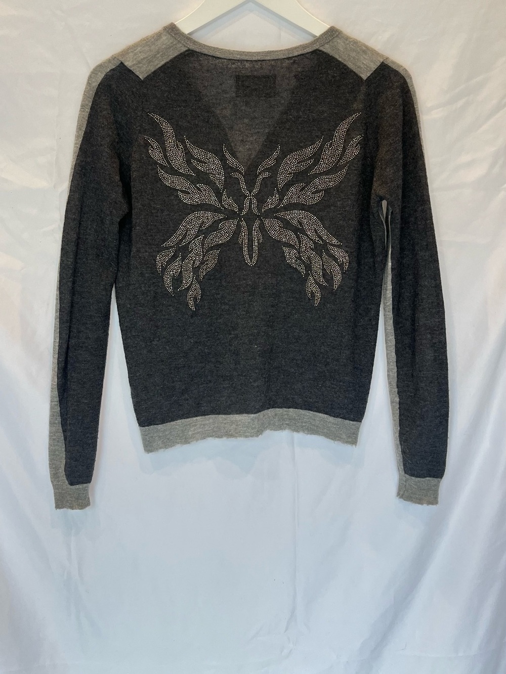 Zadig & Voltaire Butterfly Knit Sweater Cardigan, Silver Studded Design